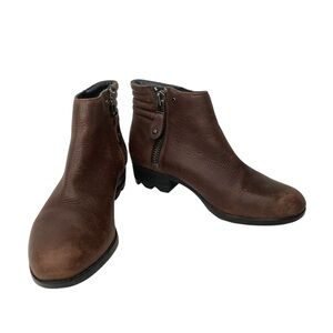 Sorel NL2548 Danica Moto Brown Leather Heel Zip Ankle Womens Boots Size 9 EUR 40